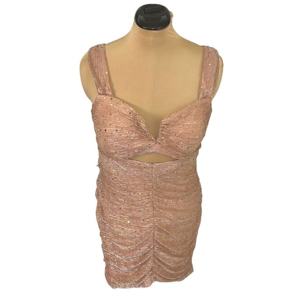 MORGAN & CO Ruched Cutout Sequin Minidress In Rose Gold Size XL NEW - Picture 11 of 15